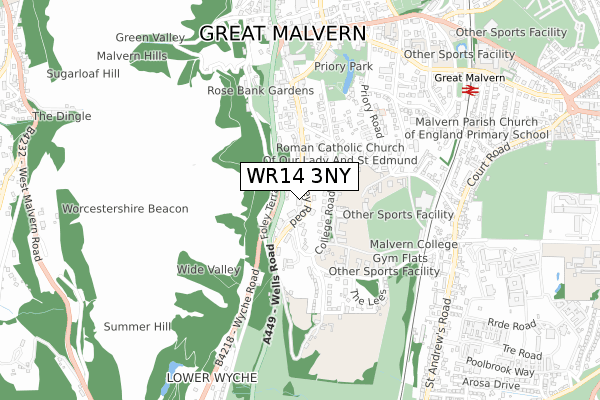WR14 3NY map - small scale - OS Open Zoomstack (Ordnance Survey) WR14 3NY map - small scale - OS Open Zoomstack (Ordnance Survey)