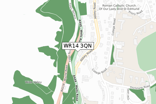 WR14 3QN map - large scale - OS Open Zoomstack (Ordnance Survey)