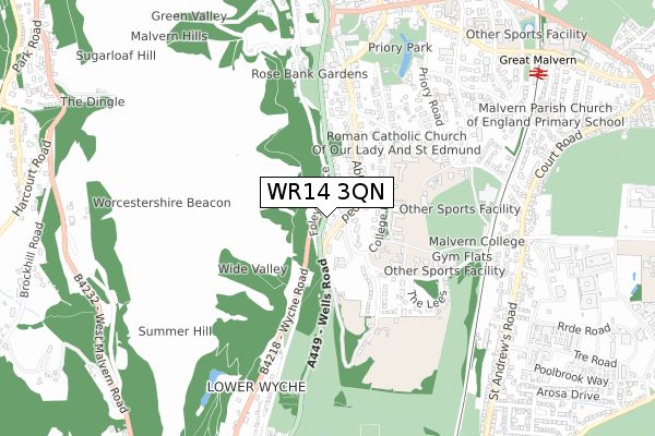 WR14 3QN map - small scale - OS Open Zoomstack (Ordnance Survey) WR14 3QN map - small scale - OS Open Zoomstack (Ordnance Survey)