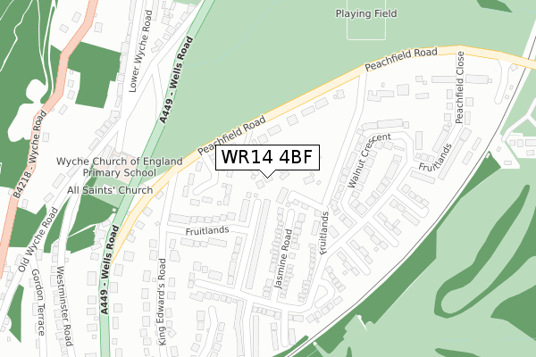 WR14 4BF map - large scale - OS Open Zoomstack (Ordnance Survey)