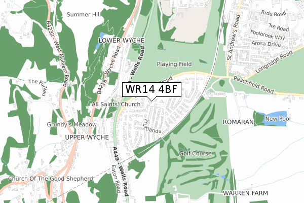 WR14 4BF map - small scale - OS Open Zoomstack (Ordnance Survey) WR14 4BF map - small scale - OS Open Zoomstack (Ordnance Survey)