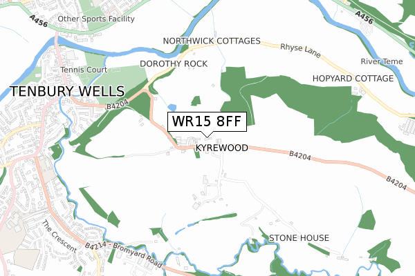 WR15 8FF map - small scale - OS Open Zoomstack (Ordnance Survey)