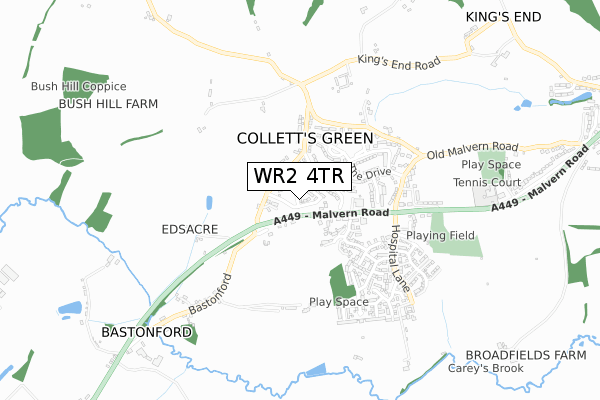 WR2 4TR map - small scale - OS Open Zoomstack (Ordnance Survey)