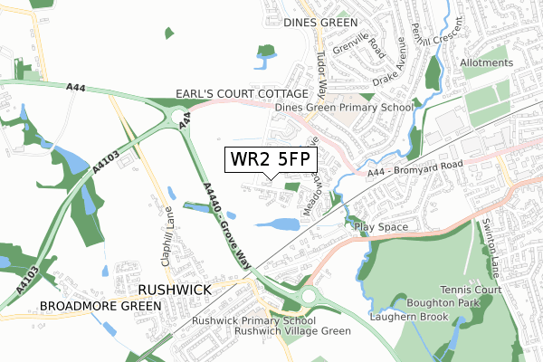WR2 5FP map - small scale - OS Open Zoomstack (Ordnance Survey)