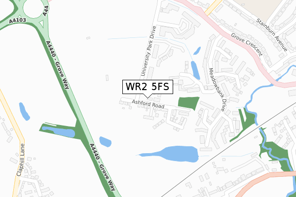 WR2 5FS map - large scale - OS Open Zoomstack (Ordnance Survey)
