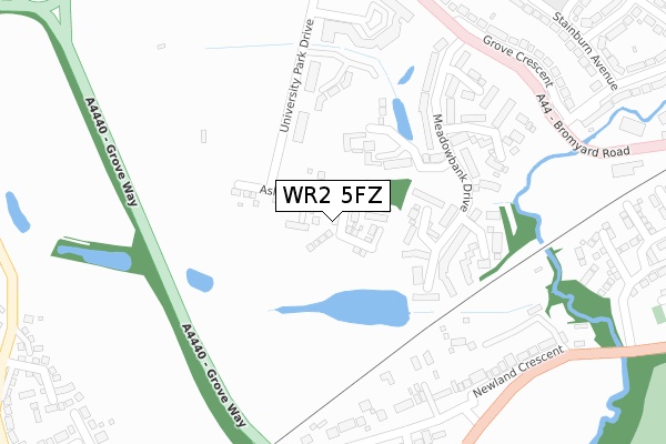 WR2 5FZ map - large scale - OS Open Zoomstack (Ordnance Survey)