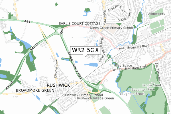 WR2 5GX map - small scale - OS Open Zoomstack (Ordnance Survey)