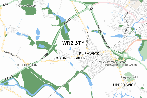 WR2 5TY map - small scale - OS Open Zoomstack (Ordnance Survey)