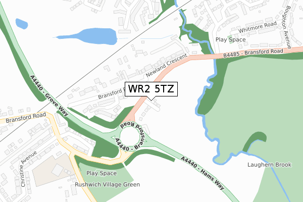 WR2 5TZ map - large scale - OS Open Zoomstack (Ordnance Survey)
