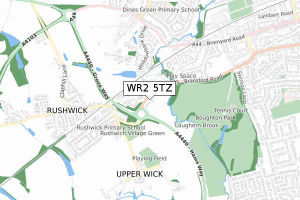 WR2 5TZ map - small scale - OS Open Zoomstack (Ordnance Survey)