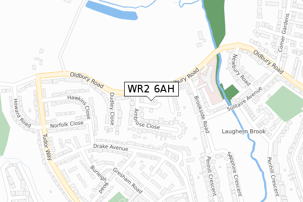 WR2 6AH map - large scale - OS Open Zoomstack (Ordnance Survey)