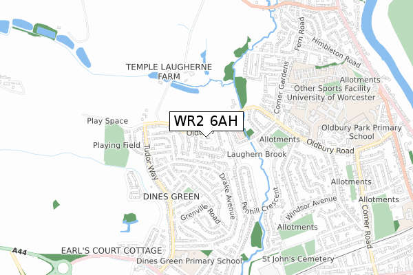 WR2 6AH map - small scale - OS Open Zoomstack (Ordnance Survey)