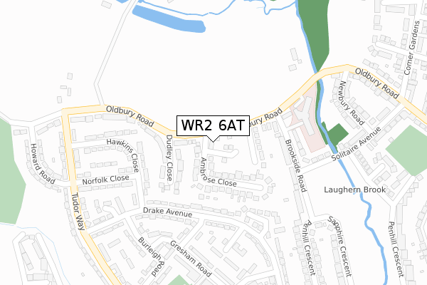 WR2 6AT map - large scale - OS Open Zoomstack (Ordnance Survey)