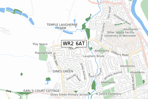 WR2 6AT map - small scale - OS Open Zoomstack (Ordnance Survey)