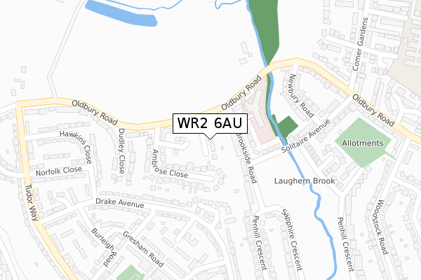 WR2 6AU map - large scale - OS Open Zoomstack (Ordnance Survey)