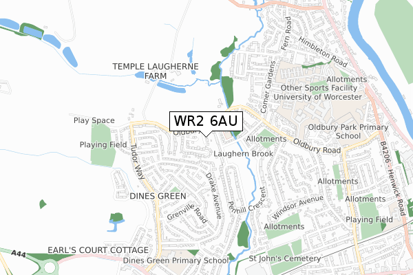 WR2 6AU map - small scale - OS Open Zoomstack (Ordnance Survey)