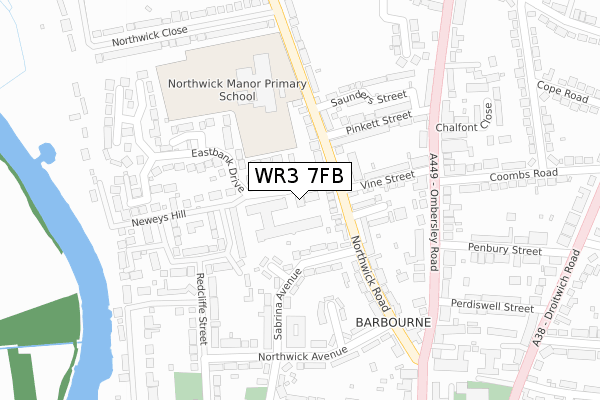 WR3 7FB map - large scale - OS Open Zoomstack (Ordnance Survey)
