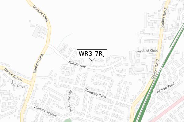 WR3 7RJ map - large scale - OS Open Zoomstack (Ordnance Survey)