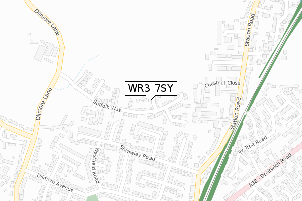 WR3 7SY map - large scale - OS Open Zoomstack (Ordnance Survey)