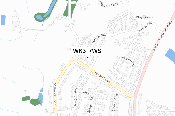 WR3 7WS map - large scale - OS Open Zoomstack (Ordnance Survey)