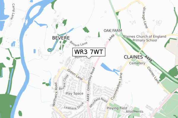 WR3 7WT map - small scale - OS Open Zoomstack (Ordnance Survey)