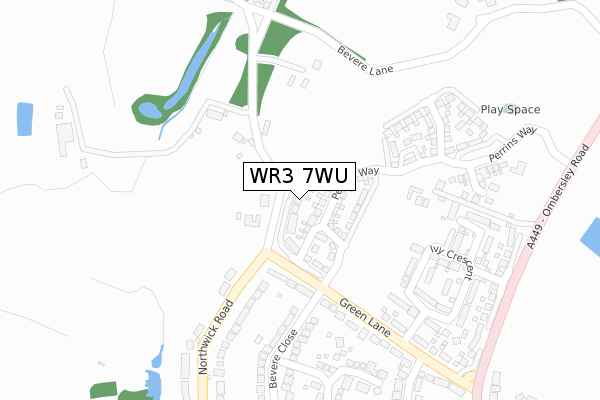 WR3 7WU map - large scale - OS Open Zoomstack (Ordnance Survey)