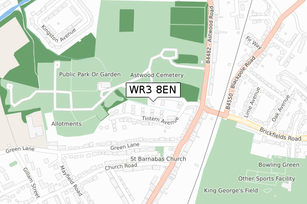 WR3 8EN map - large scale - OS Open Zoomstack (Ordnance Survey)