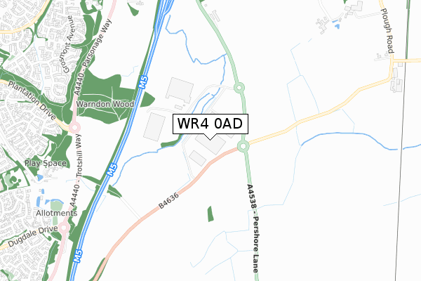 WR4 0AD map - small scale - OS Open Zoomstack (Ordnance Survey)