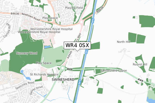 WR4 0SX map - small scale - OS Open Zoomstack (Ordnance Survey)