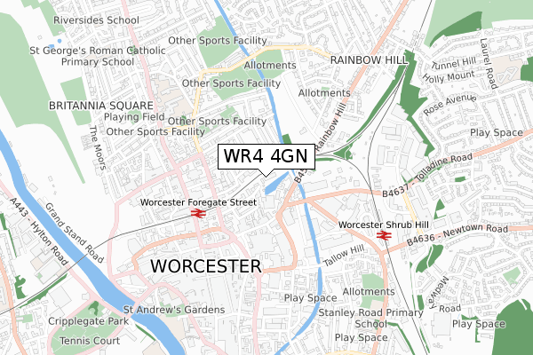 WR4 4GN map - small scale - OS Open Zoomstack (Ordnance Survey)