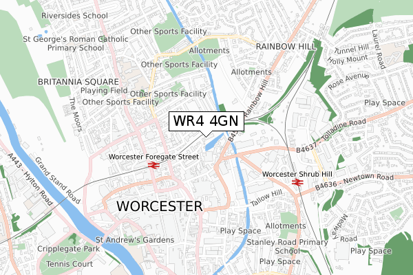 WR4 4GN map - small scale - OS Open Zoomstack (Ordnance Survey) WR4 4GN map - small scale - OS Open Zoomstack (Ordnance Survey)
