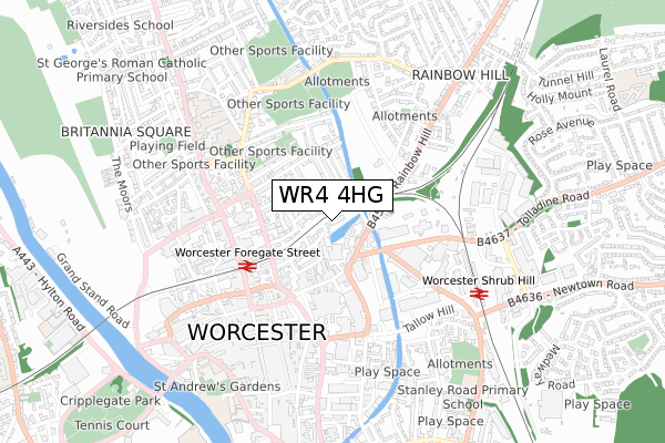 WR4 4HG map - small scale - OS Open Zoomstack (Ordnance Survey) WR4 4HG map - small scale - OS Open Zoomstack (Ordnance Survey)