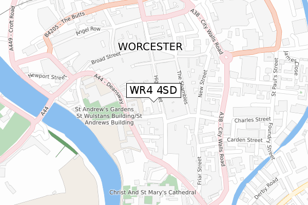 WR4 4SD map - large scale - OS Open Zoomstack (Ordnance Survey)