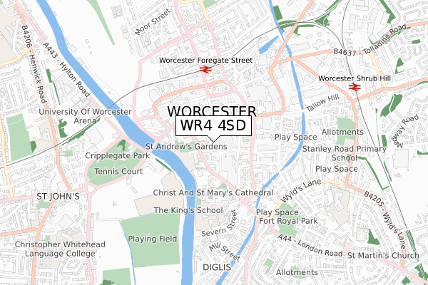 WR4 4SD map - small scale - OS Open Zoomstack (Ordnance Survey)