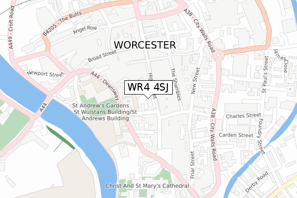 WR4 4SJ map - large scale - OS Open Zoomstack (Ordnance Survey)