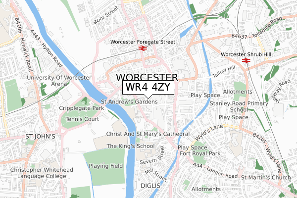 WR4 4ZY map - small scale - OS Open Zoomstack (Ordnance Survey) WR4 4ZY map - small scale - OS Open Zoomstack (Ordnance Survey)