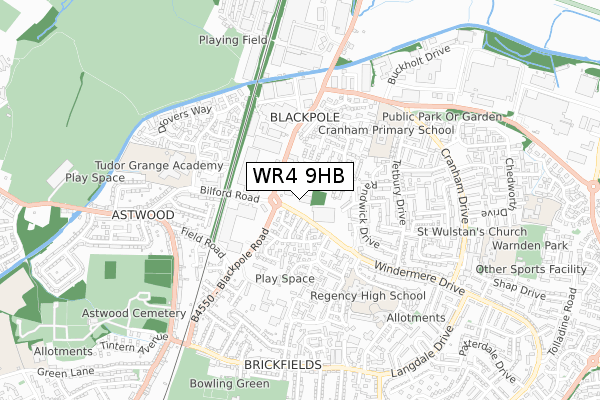WR4 9HB map - small scale - OS Open Zoomstack (Ordnance Survey)