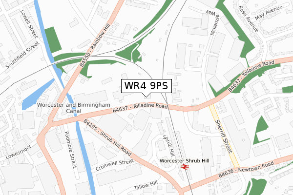 WR4 9PS map - large scale - OS Open Zoomstack (Ordnance Survey)