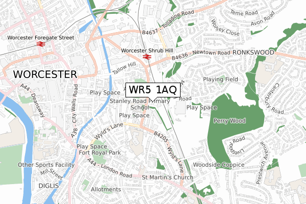 WR5 1AQ map - small scale - OS Open Zoomstack (Ordnance Survey)