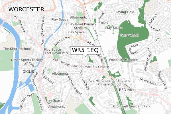WR5 1EQ map - small scale - OS Open Zoomstack (Ordnance Survey)