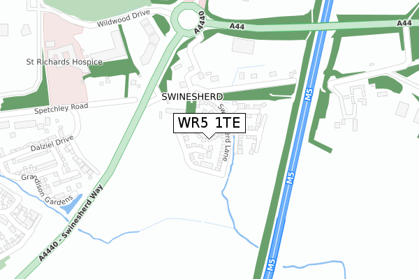 WR5 1TE map - large scale - OS Open Zoomstack (Ordnance Survey)