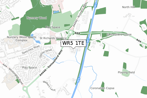 WR5 1TE map - small scale - OS Open Zoomstack (Ordnance Survey)