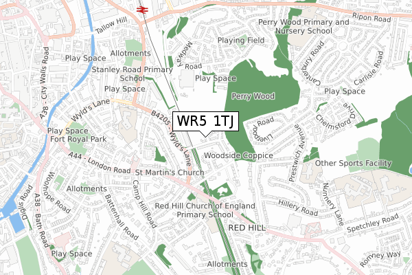 WR5 1TJ map - small scale - OS Open Zoomstack (Ordnance Survey)