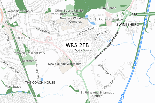 WR5 2FB map - small scale - OS Open Zoomstack (Ordnance Survey)