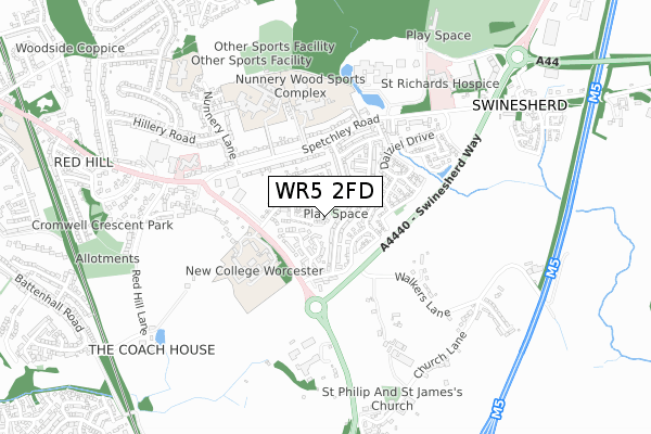 WR5 2FD map - small scale - OS Open Zoomstack (Ordnance Survey)