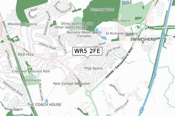 WR5 2FE map - small scale - OS Open Zoomstack (Ordnance Survey)