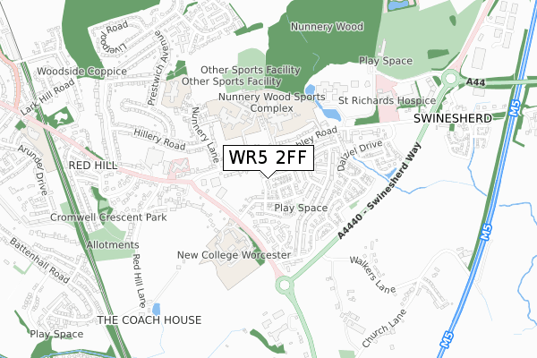 WR5 2FF map - small scale - OS Open Zoomstack (Ordnance Survey)