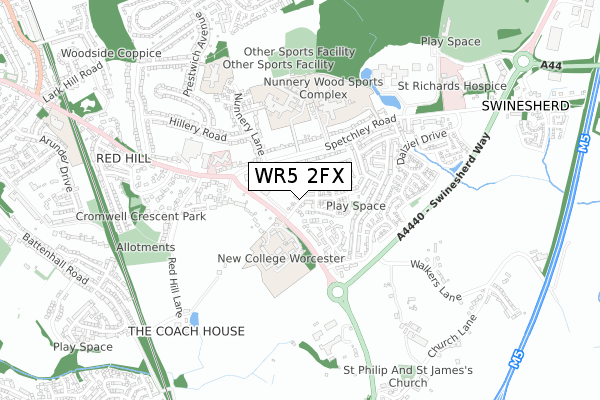 WR5 2FX map - small scale - OS Open Zoomstack (Ordnance Survey)