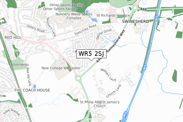 WR5 2SJ map - small scale - OS Open Zoomstack (Ordnance Survey)