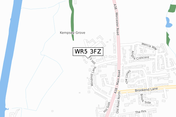 WR5 3FZ map - large scale - OS Open Zoomstack (Ordnance Survey)